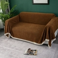 Houndstooth thick chenille sofa cover with white lace trim for all seasons use - 180x150 / Houndstooth-Brown