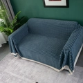 Blue and black houndstooth chenille sofa cover with elegant white lace fringe edges - 180x150 / Houndstooth-Blue