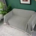 Thick chenille houndstooth sofa cover with delicate beige lace edges in black and white - 180x150 / Houndstooth - White