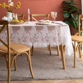 French country white lace tablecloth with delicate rose floral and eyelash lace edging - 145x70cm / Eyelash Rose
