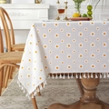 Jacquard-Tischdecke aus Baumwolle mit Gänseblümchen-Muster und Quastenverzierung - 60x60 / Gelbe Sonnenblume mit Quasten