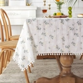 White cotton table runner with yellow floral pattern and pom-pom tassel trim - 60x60 / White Lilac + Pom-poms