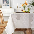 French country white cotton lace tablecloth with hollow crochet rings on a wooden table - Lattice Floral Hollow Out