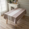 Mantel rectangular café moca con ondas geométricas beige y flecos de borlas - 100x140cm / Caqui Onda Borla