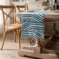 Modern chenille table runner with blue and gray geometric stripes and beaded tassels - Blue Herringbone (With Tassels)