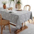 Tovaglia impermeabile in stile rustico con motivi di foglie di felce blu su tessuto crema - 140*140 / Stampa Blu