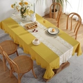 Modern yellow cotton tablecloth with ruffled edges and white lace table runner set - 90x90cm / Yellow Ruffle With White Lace Runner