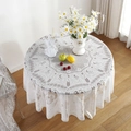 White vintage circular lace tablecloth with geometric floral patterns for wedding decor - Diameter 190cm / White Lace