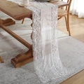 Elegant white lace table runner with floral embroidery for romantic wedding decor - 200cm / White