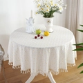 Mantel redondo de algodón con estampados de margaritas amarillas y flecos crema - Diámetro 90 / Patrón de Margarita con Borla
