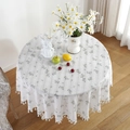 Mantel redondo de algodón con margaritas amarillas y flecos para mesas de comedor casa - Diámetro 90 / Patrón de Lila con Borla