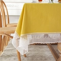 Mantel de algodón lavado amarillo brillante con bordes de encaje blanco y flecos - Algodón Lavado Amarillo Con Ribete De Encaje De Meteorito / 100x140cm