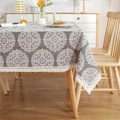 Nappe en coton polyester gris-brun avec motifs vintage et bordure en dentelle fine - 60x60cm / Hortensia Gris
