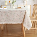 Nappe florale en poly-coton avec bordure en dentelle blanche crochetée en beige - Herbe Verte + Dentelle / 60X60CM (2 Pièces)