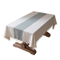 Minimalist beige houndstooth tablecloth with stylish fringe tassels for rectangular tables - 100x140 / Fringed Edge / White and Green Houndstooth