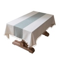 Mantel de jacquard crema con patrones geométricos verdes y flecos decorativos - Pequeño / Rejilla Blanca Verde Con Flecos