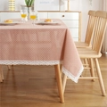 Pastellorangefarbene Tischdecke mit weißen Punkten und filigranen weißen Spitzenkanten - 60x60cm / Khaki Basis Weißer Punkt mit Spitze