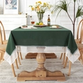 Mantel de algodón lavado verde oscuro con elegante borde de encaje blanco a rayas - Algodón Lavado Verde Oscuro Con Ribete De Encaje De Meteorito / 90x90cm