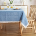 Blaue gepunktete Tischdecke mit weißer Spitze auf Holztisch, Baumwoll-Leinen-Struktur - 60x60cm / Blaue Basis Weißer Punkt mit Spitze