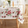 Nappe rectangulaire avec imprimés de roses pivoines, bordure en dentelle de coton - Roses Et Dentelle / 60X60CM (2 Pièces)