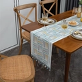 Camino de mesa geométrico moderno de chenilla con borlas de cuentas multicolores - 32x140cm / Triángulo Amarillo Verde con Cuentas