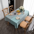 Modern geometric teal and gingham plaid rectangular tablecloth with minimalist design - Green