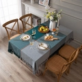 Nappe jacquard moderne vert émeraude et pied-de-poule avec bordure à franges - 135x300 / Grille Vert Foncé Avec Gland