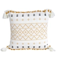 Federa per cuscino boho con ricamo geometrico giallo e grandi nappe bianche - Stile Quadrato Geometrico Giallo (Federa E Imbottitura)