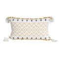 Fodera per cuscino boho in maglia con motivi a rombi gialli e nappe bianche - Stile Rettangolare Geometrico Giallo (Federa E Imbottitura)