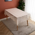 Elegante tovaglia rettangolare in pizzo con ricami floreali e bordi smerlati - 130cmx100cm / Beige