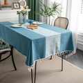 Blue rectangular tablecloth with white mandala floral pattern and elegant woven tassels - 90x90cm / Tassel Style / Blue Sunflower Pattern