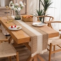 Bohemian woven table runner with coffee and beige fringe on a rustic wooden dining table - 30x50cm Placemat (Includes Tassels) / Cotton Center