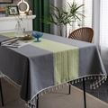 Tovaglia jacquard grigia con motivo verde e nappe di cotone bianco - 100x140 / Rombo Grigio Con Nappine