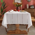 Mantel blanco de encaje de algodón con bordado floral para decoración de bodas - 90x90cm / Trenza Calada Y Flor Blanca Pequeña