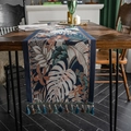 Camino de mesa retro de jacquard con bosque tropical, hojas y borlas elegantes - 35x300cm / Azul Selva Tropical (Borla Azul)