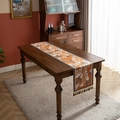 Chemin de table rétro en jacquard rouge brique avec motifs floraux et glands décoratifs - 35X220cm / Motif Floral Orange