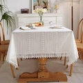 White lace tablecloth with hollow embroidery on a wooden table with vintage decor - 90x90cm / Polka Dot (Ethnic Edge)
