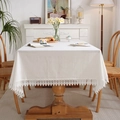 White cotton lace tablecloth with elegant embroidery for vintage home dining decor - 90x90cm / Washed White (Ethnic Edge)