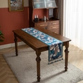 Chemin de table vintage avec jacquard floral bleu et pompons de maïs multicolores - 35X220cm / Motif Floral Bleu