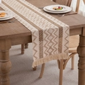 Bohemian woven cotton linen table runner with brown geometric patterns and tassel edges - 30x50cm / Brown Zigzag