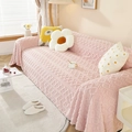 Copridivano in peluche jacquard rosa spesso con trama a rombi e bordo drappeggiato - 180x130 / Rosa