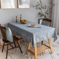 Tovaglia rettangolare jacquard blu con strisce bianche e trama effetto lino - 135x100 / Grigio