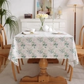 French floral leaf and dot print cotton rectangular tablecloth in a cozy home setting - 40x60 / White Dot Green Leaf Hemmed