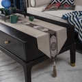 Classic Chinese table runner with traditional geometric patterns and elegant tassels - 35X140cm / Chinese Brown + Large Tassel