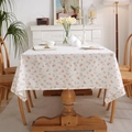 Rectangle cotton tablecloth featuring warm orange floral prints and pom pom edges - 40x60 / White Dot Pink Flower Hemmed