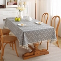 Bohemian grey herringbone tablecloth with decorative cotton tassels for dining tables - 60x60cm / Gray Wave With Tassels