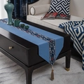 Elegant blue New Chinese style table runner with embroidered floral patterns and tassels - Chinese Blue Red Flower + Large Tassel