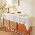 Camino de mesa estilo rústico francés con flores y borlas para decoración del hogar - 70*250 / Encaje Floral Blanco Con Borlas