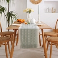 Bohemian jacquard table runner with geometric patterns and handmade tassels in sage green - 33*160 / White Diamond Pattern