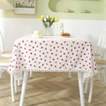 Nappe fraîche en coton à imprimé fraises avec franges à pompons décoratives sur table - Fraise Avec Pompons / 90x90cm